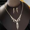 3PC Women's Fashion Hollow Design Tassel Necklace Earrings Zircon Set Wedding Banquet Party Holiday Gift