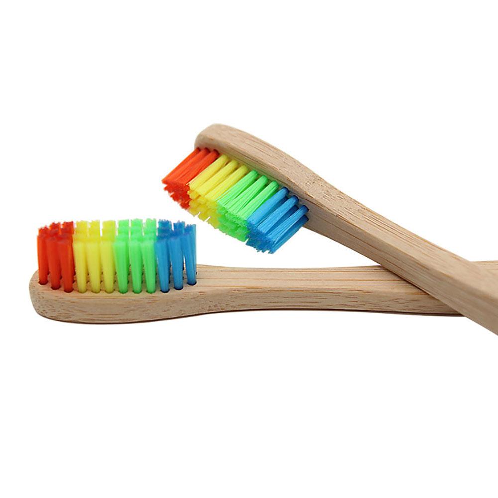 4 6 10PCS Rainbow Colored Double Core Bristles Eco Friendly Bamboo Toothbrush