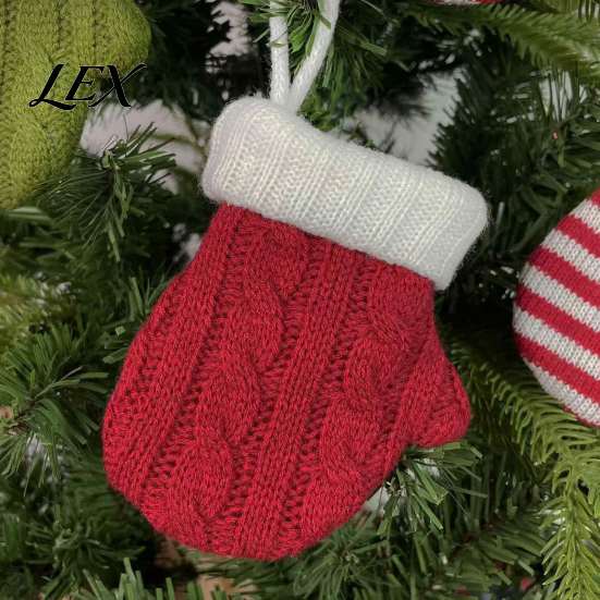 Decorative Keychain Accessory Mini Knitted Christmas Mitten Ornaments, Xmas Glove Hanging Decor, Festive Tableware Flatware Bag Charm Holders,