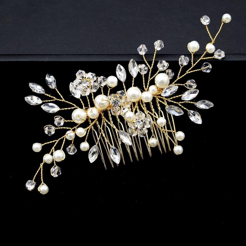Silver Color Pearl Crystal Wedding Hair Combs Hair Accessories for Bridal Flower Headpiece Women Bride Hair Ornaments Jewelry