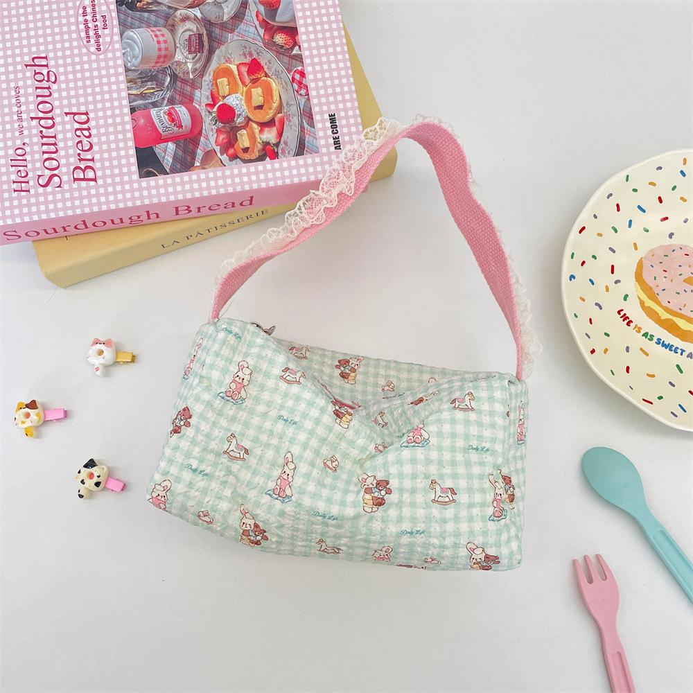 Women Vintage Floral Cosmetic Lipstick Brush Case Travel Toiletry Storage Bags Cartoon Sanitary Napkin Canvas Tote Makeup Bag