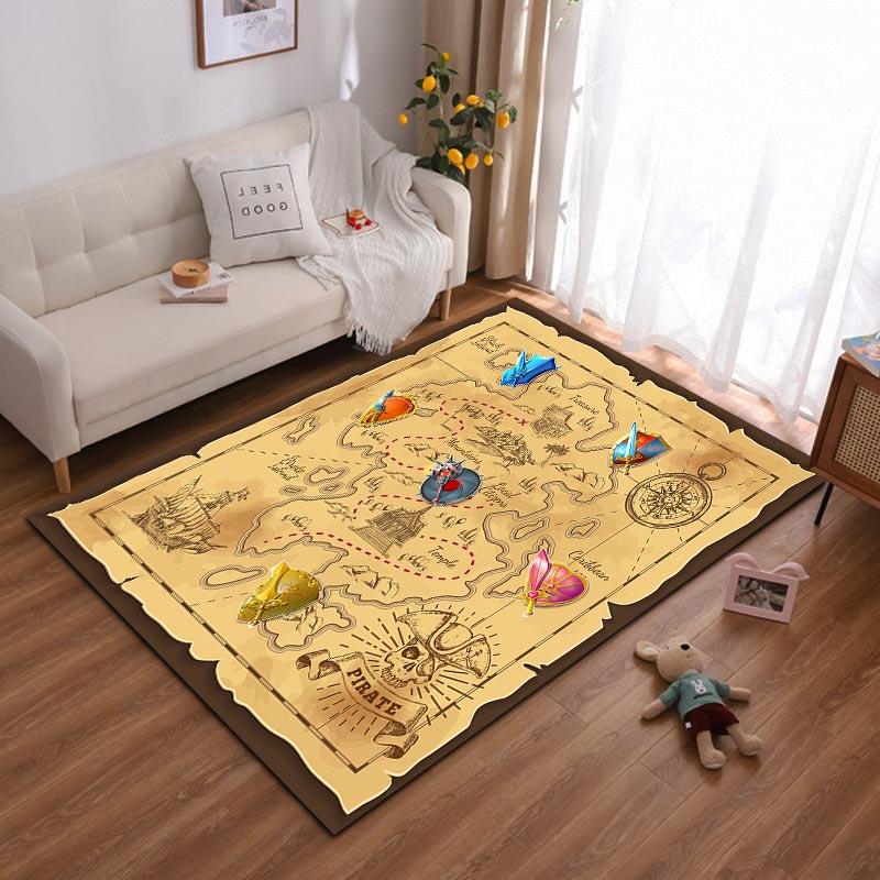 

Pirate Treasure Map Rug with Compass and Adventure Symbols Design Suitable for use as an anti-slip for living room bedroom sofas 40x60cm( 15x23in )