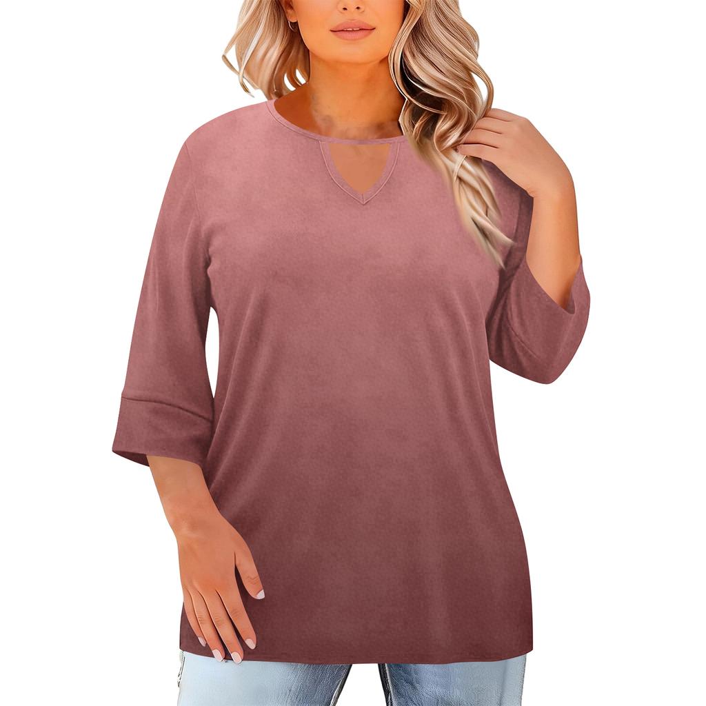 Women's Fashion Casual Round Neck Three-Quarter Sleeve Oversized Print Top