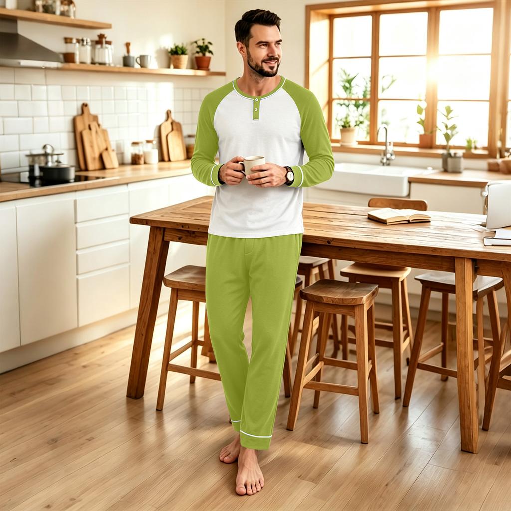 Men's Casual Loose Fit Raglan Sleeve Pajama Set for Sleep and