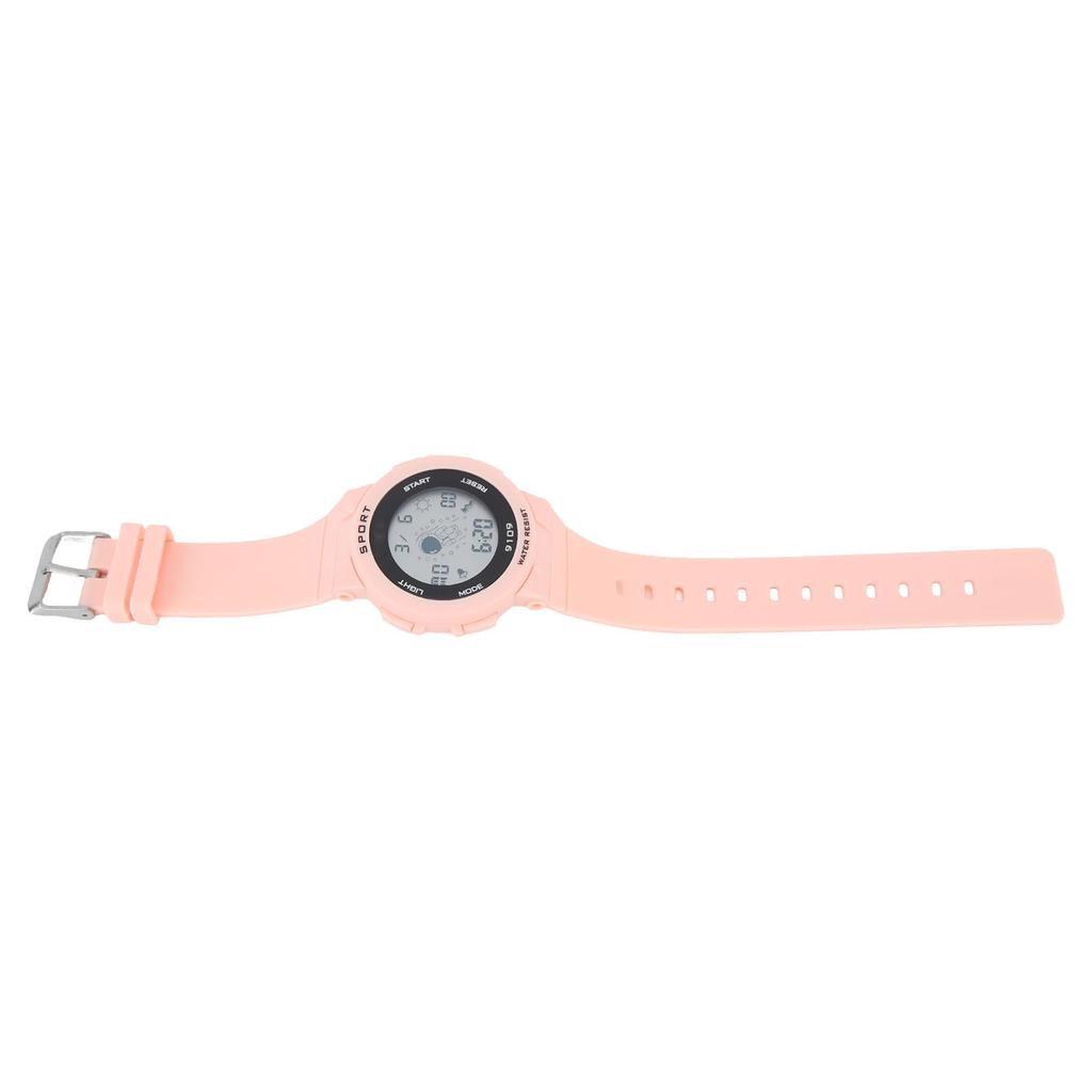 Kids Watch Waterproof Fashionable Luminous Alarm Multifunctional Electronic Watch for Outdoor Sports Light Pink
