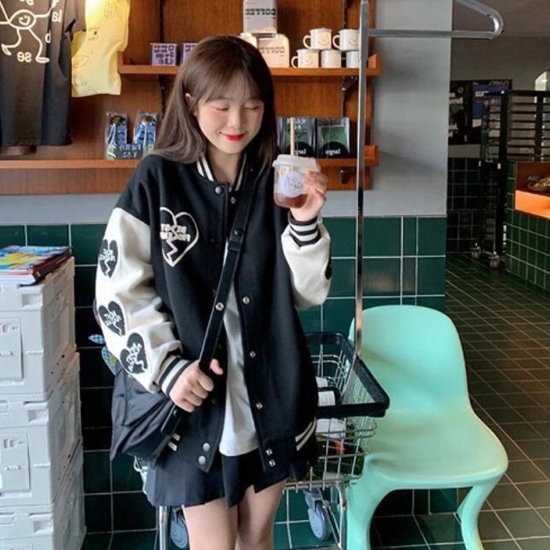 Retro strój baseballowy dla kobiet na wiosnę i jesień Nowy styl dla uczennic szkół średnich i licealnych Jesienna koreańska luźna kurtka dla kobiet