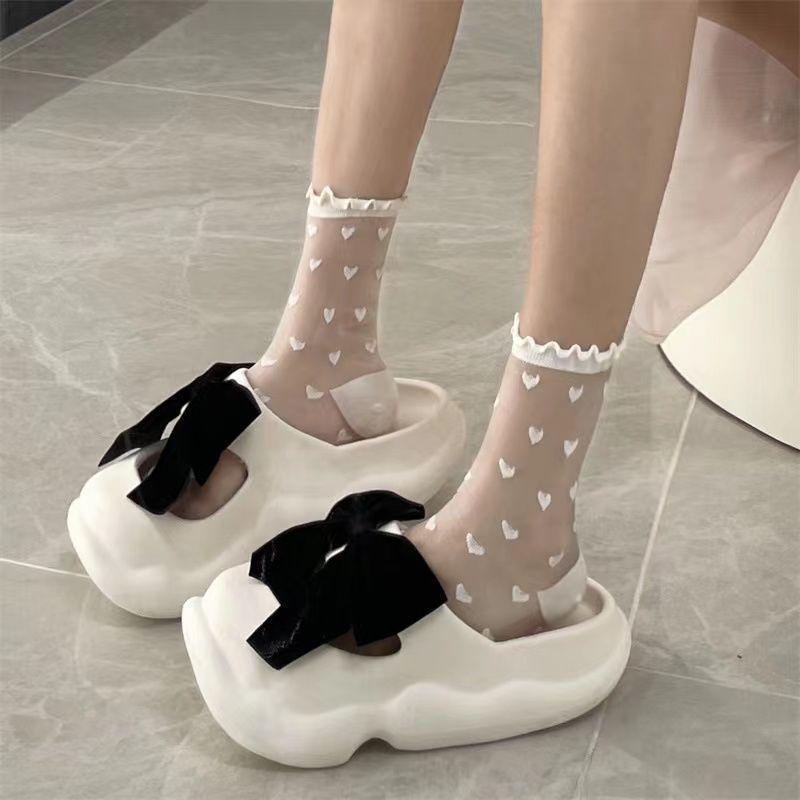 Summer black and white love ultra-thin glass silk socks children's medium tube socks tide fungus edge versatile