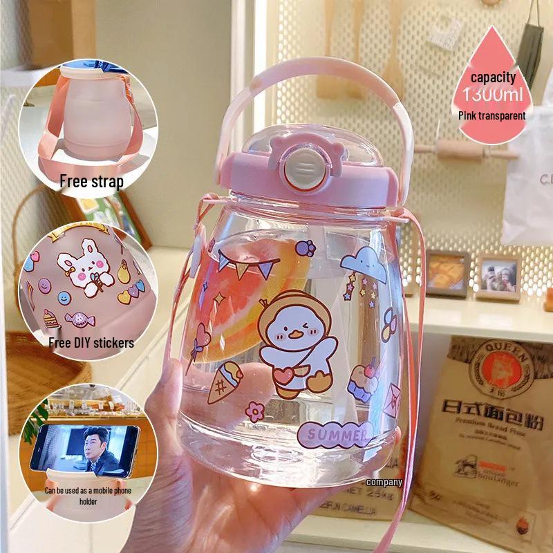 Large Capacity Big Belly Plastic Water Cup with Straw