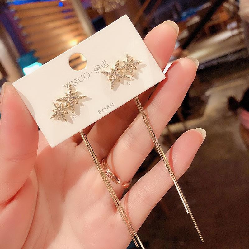 S925 Silver Geometric Tassel Stud Earrings: Fashionable Korean Style, Elegant Design, Versatile for Women