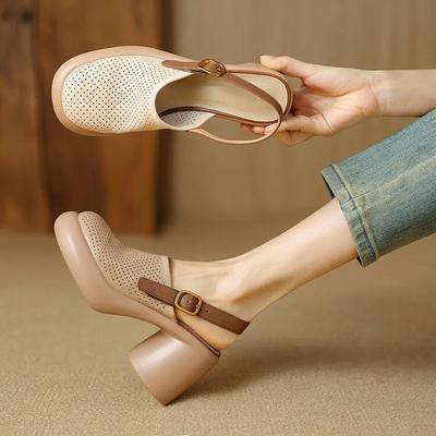 Women New Luxury Sandals Shoes Summer Mid Heels Chunky Casual Designer Dress Pumps Mules Breathable Shoes Zapatos Ladies