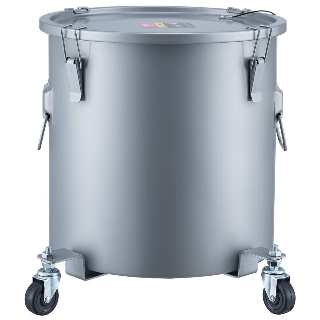 Fryer Grease Bucket, 8 Gal Oil Disposal Caddy with Caster Base, Carbon Steel with Rust-Proof Coating, Oil Transport Container with Lid, Lock Clips,
