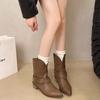 Mode 2025 Damen Mid-Calf Stiefel Retro Blockabsatz Kurze Stiefel Luxus Lässige Lederstiefel für Damen Mode Western Ritterstiefel