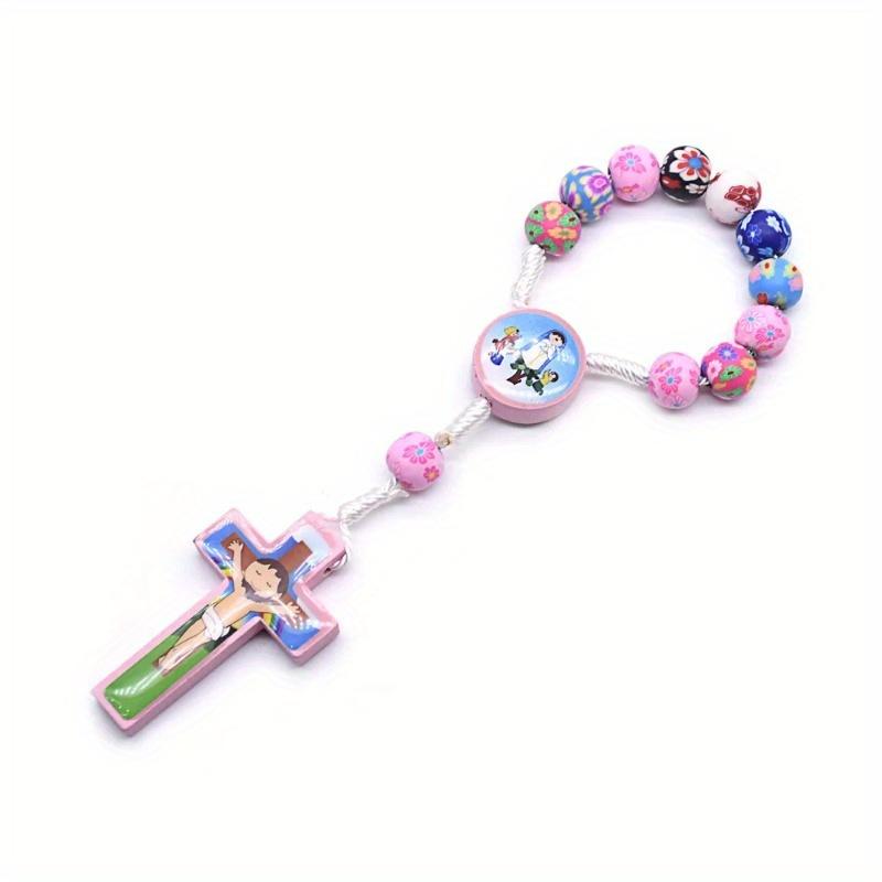 1PC Colorful Ceramic Bead Bracelet - Cartoon Cartoon Cross Bracelet Catholic Holy Christ Cross Prayer Bead