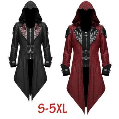 S-5XL Ανδρικά Νέα Μόδα Devil Fashion Ανδρικό παλτό με κουκούλα σε γοτθικό στυλ Κόκκινο μαύρο Diesel Punk Assassin Creed Cosplay Cosplay Cardigans Coat για άνδρες