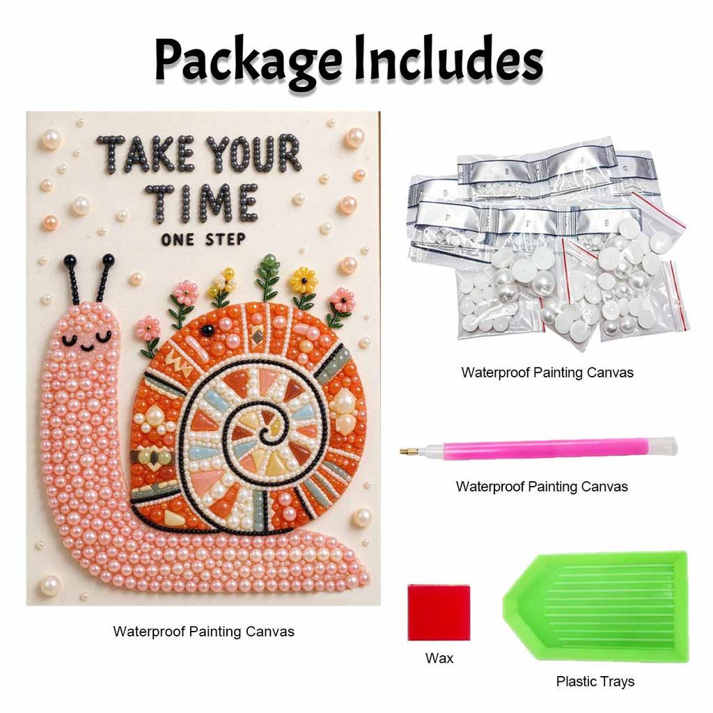 Creative Pearl Art on Stretched Frame Snail with Flowers Quote Take Your Time DIY Sparkling Bead Canvas Relaxing Handmade Craft Gift for Kids