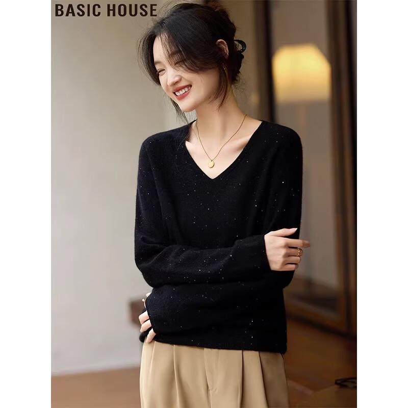 

Базовый дом Французский шерстяной вязаный свитер с V-образным вырезом и пайетками XL