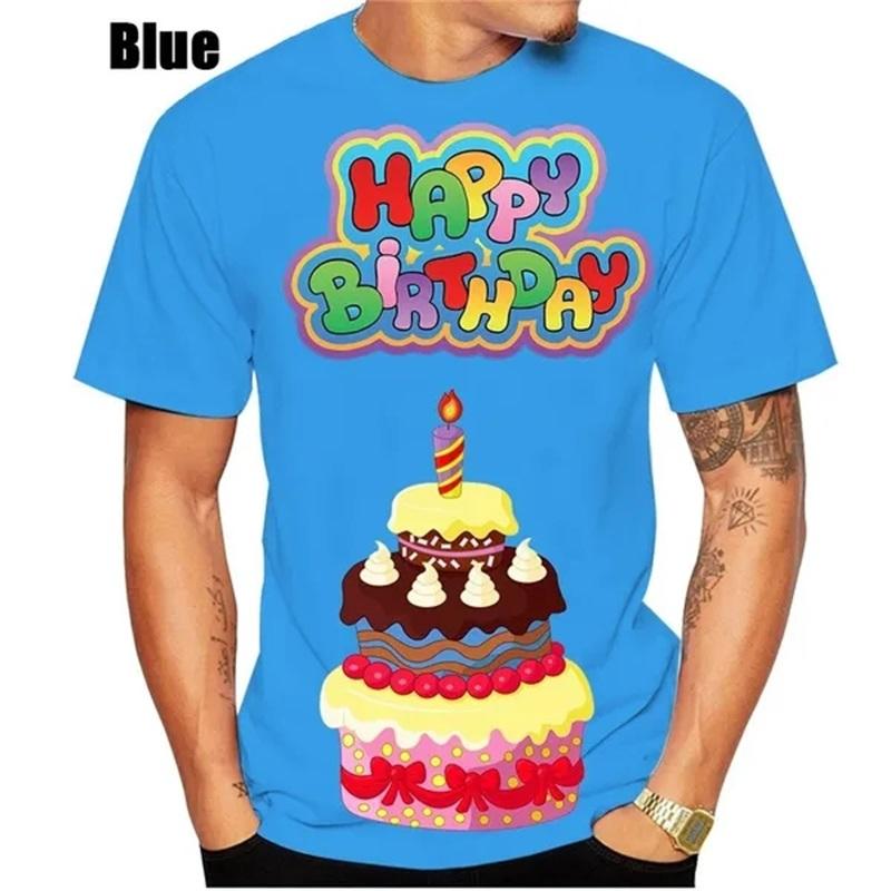 Summer 3D Print Happy Birthday Cake Graphic T Shirts For Men Women Short-sleeved Round Neck Men's Plus Size Tee Tops Clothing