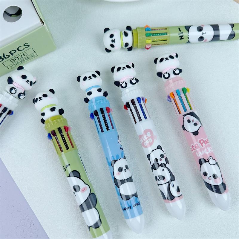 Penna a Sfera Panda Cartone Animato Multicolore - 10 Colori a Pressione per Studenti