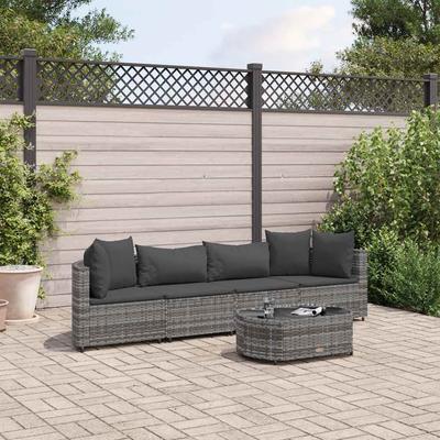 Vidaxl 5-Cz. Garden Lounge Set, Cushions, Grey PE Rattan