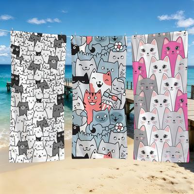 Cat Cartoon Cute Towel For Outdoor Camping Beach Towel Super Absorbent Quick-Drying Summer Towel
