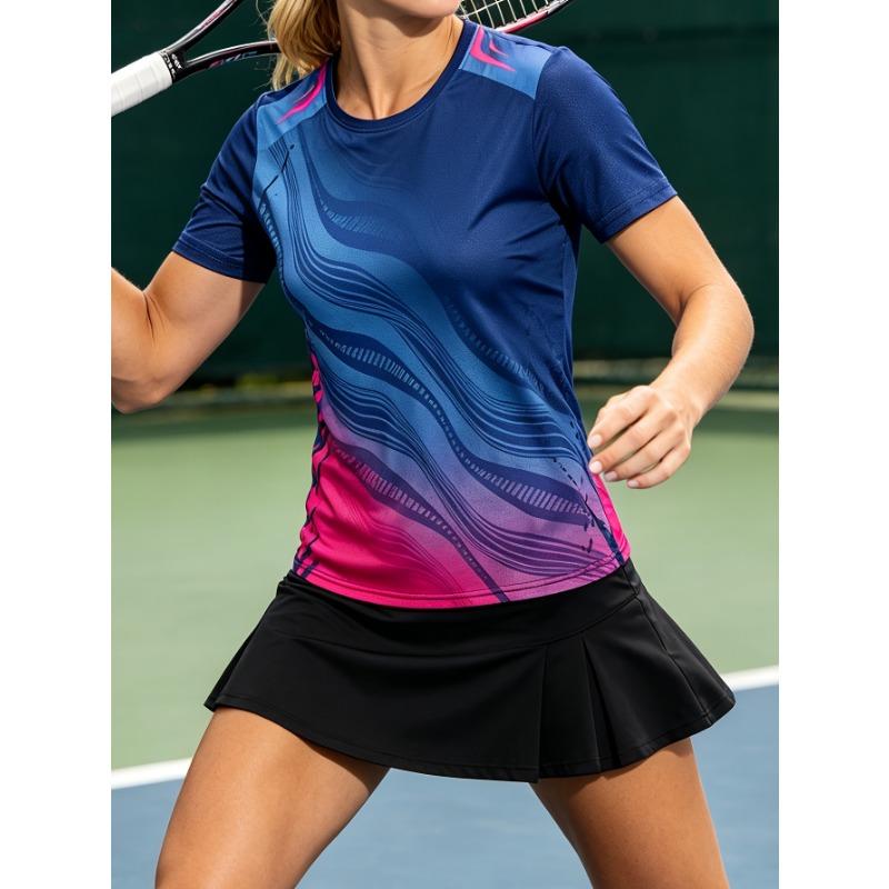 Women s sports short-sleeved T-shirt, summer fashion gradient contrasting geometric print crew neck sweatshirt 5XL