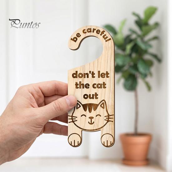 Cat Cafe Decorative Hanger Warning Door Handle Sign, Wooden Cartoon Hanging Reminder, Pet Room Entrance Safety Knob Hanger, for Bedroom And