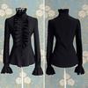 Women Tops Retro Ruffle Slim Fit Breathable Comfortable Long Sleeve Solid Colour Fashionable Blouse