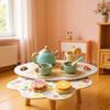 Set Wooden Tea Toddlers Play Party Children Food Dessert Tray Kitchen Teapot