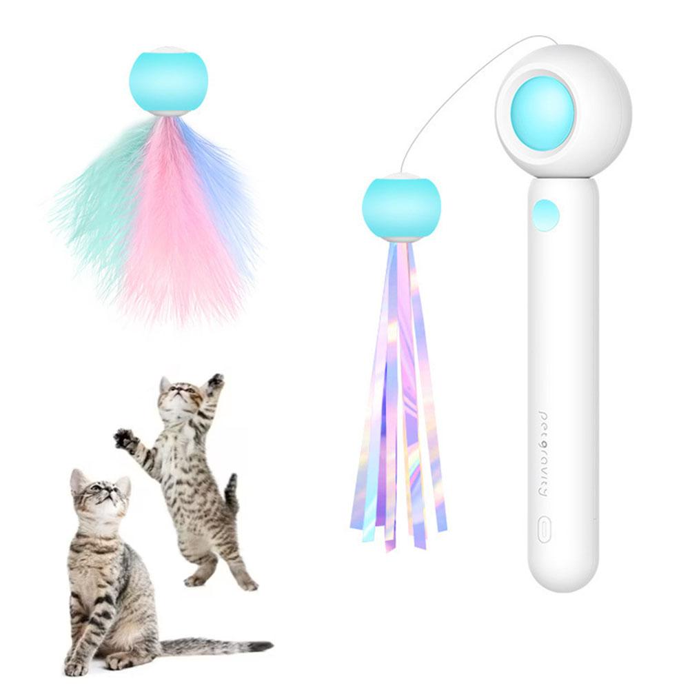 Cat Toy Interactive Funny Tassel Feather Stick Pet Toys For Kitten Colored Stretchable Cat Playing Teaser Wand Toy Self Play