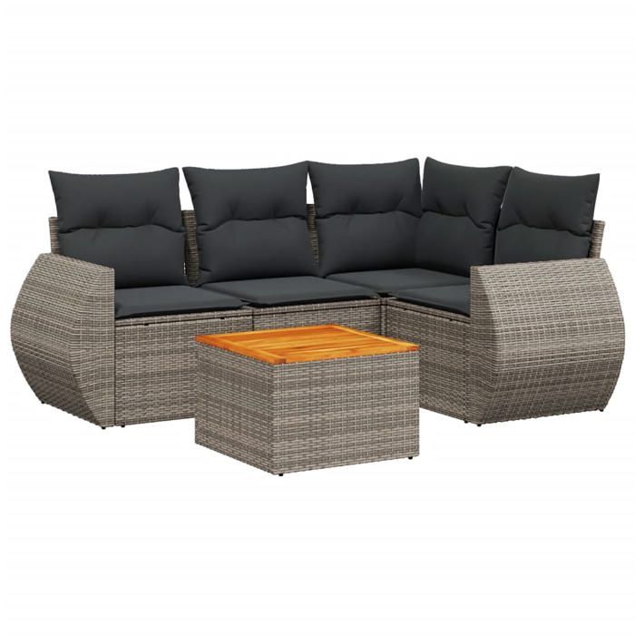 VidaXL Salon de Jardin avec Coussins 5 pcs, Canapés de Terrasse, Ensemble de Meubles de Patio, Mobilier d'Extérieur, Gris 3224989