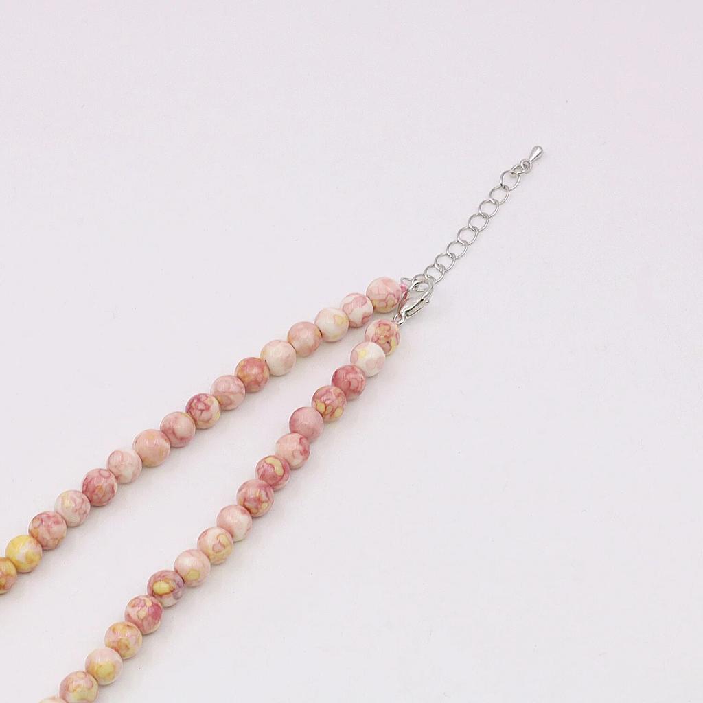 Colar de contas de arco-íris redondo rosa amarelo de 6-14 mm, colar de torre, joias para pescoço, corrente de extensão de 5 cm, presentes para amantes e amigos