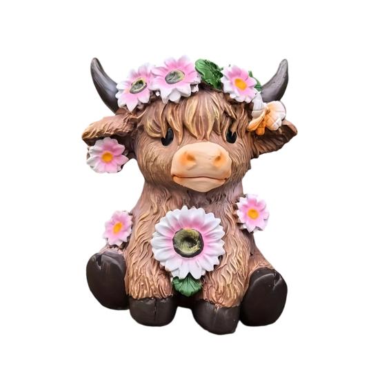 Highland Cow Vase Cute Cow And Flower Resin Vase Decorative Planter Without Drain Hole for Plants Flowers Home Outdoor Indoor Decor