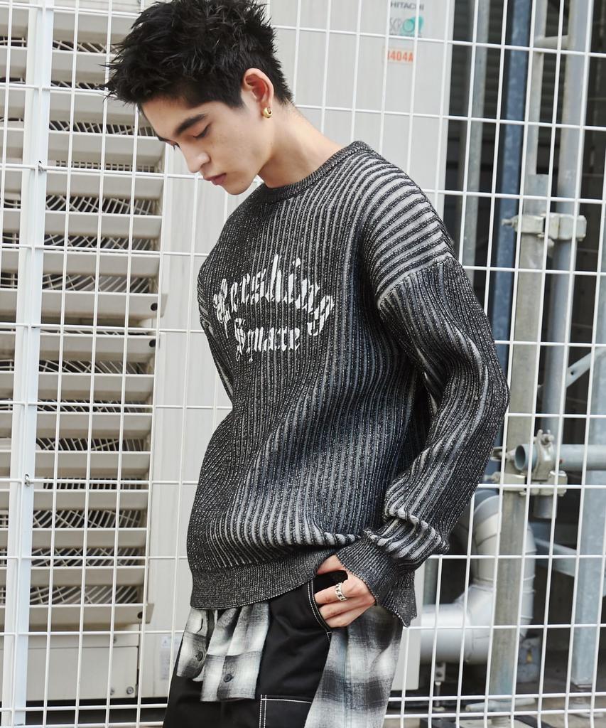 WEGO Graphic Pullover Knit Korean Size Black Vintage-Like Sweater, Logo, Streetwear, Casual, Fall/Winter, Gift, Men's, M,