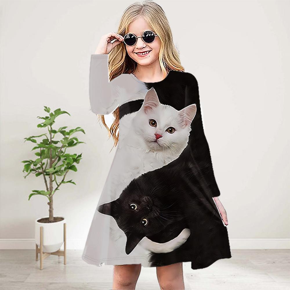 

Повседневное платье для девочек с 3D-принтом, круглым вырезом и длинными рукавами, детское платье принцессы 150 чёрный