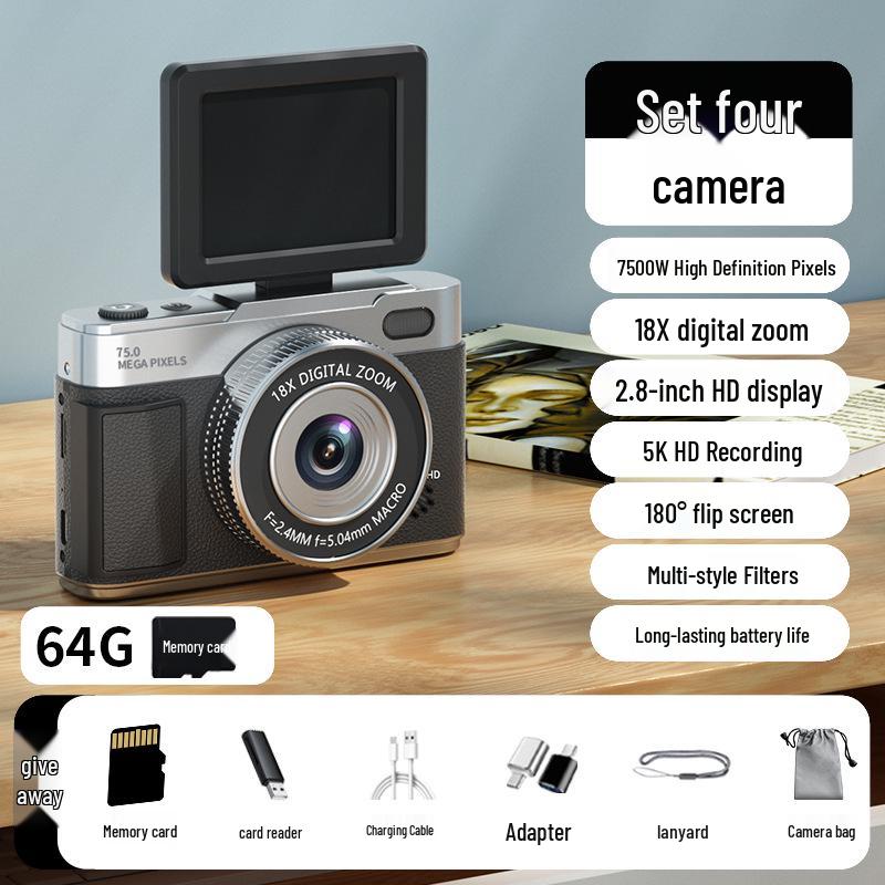 Retro 5K Mirrorless Digital Camera with Flip Screen and CCD Sensor for Students