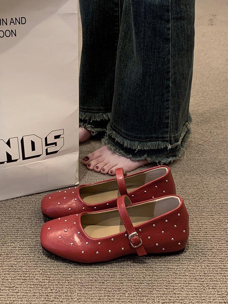 [Yushilai] Retro Gypsy Ballet Shoes Women's Summer New One-word Buckle Belt Shallow Mouth Mary Jane Shoes