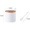 Ceramic Embossed Stripe Sugar Bowl Spice Jar Storage Seasoning Pot with Lid Spoon