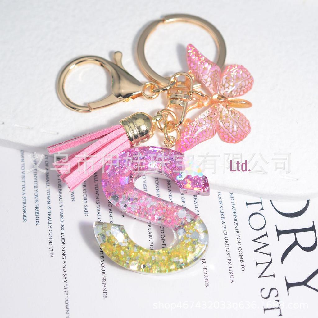 New Sparkling Sequin Initial Keychain with Butterfly Tassel & Crystal Accents