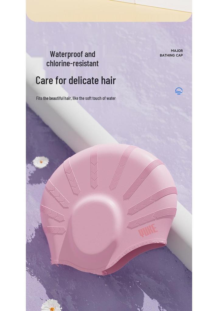 Women's Silicone Swim Cap Set, Waterproof & Non-Tightening, Ear Protection, Large Head Fit, Professional Cap & Goggles.
