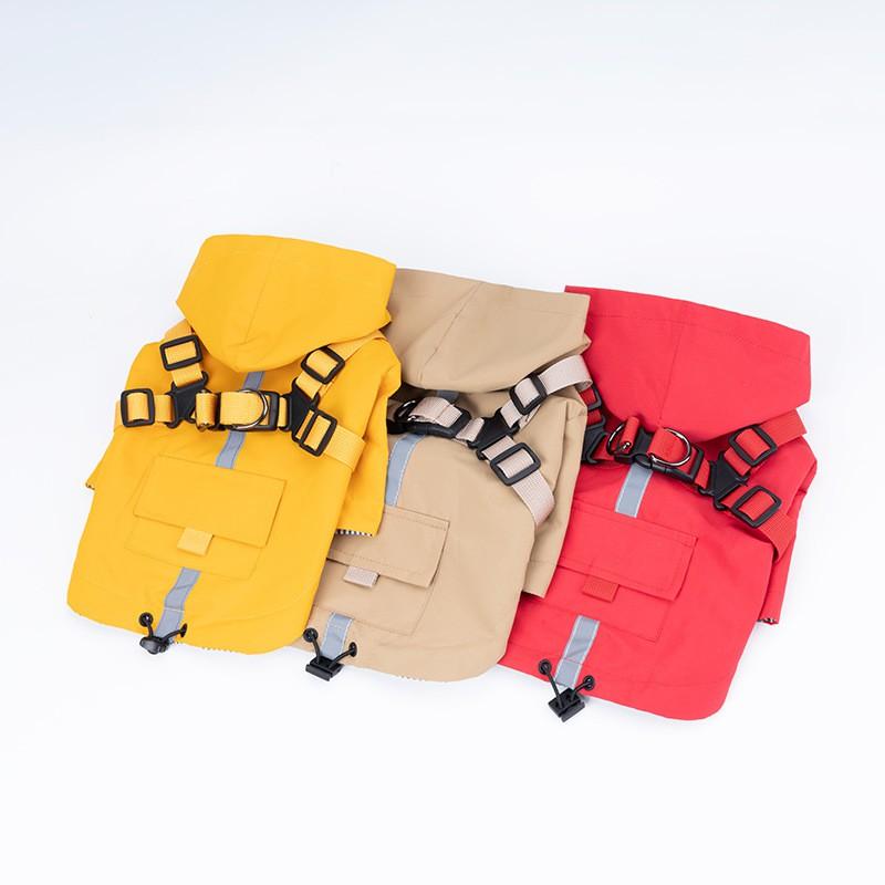 Waterproof Hooded Raincoat Small To Medium Dogs With Reflective Stripes Leash Clip