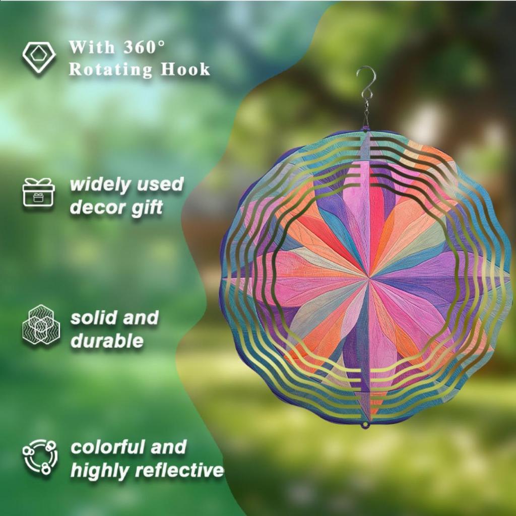 10 Inch Colorful Metal Wind Spinner for Garden Outdoor Decor Rotating Wind Chime with 360 Hook Perfect Gift for Friends and Family All Seasons