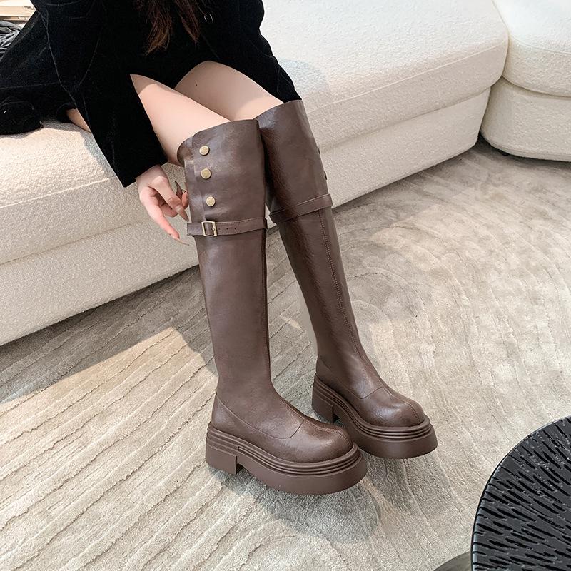 Two Knee-high Boots for Women 2025 Autumn and Winter New Martin Boots Thick-soled Small Man Taller and Thinner Long Boots