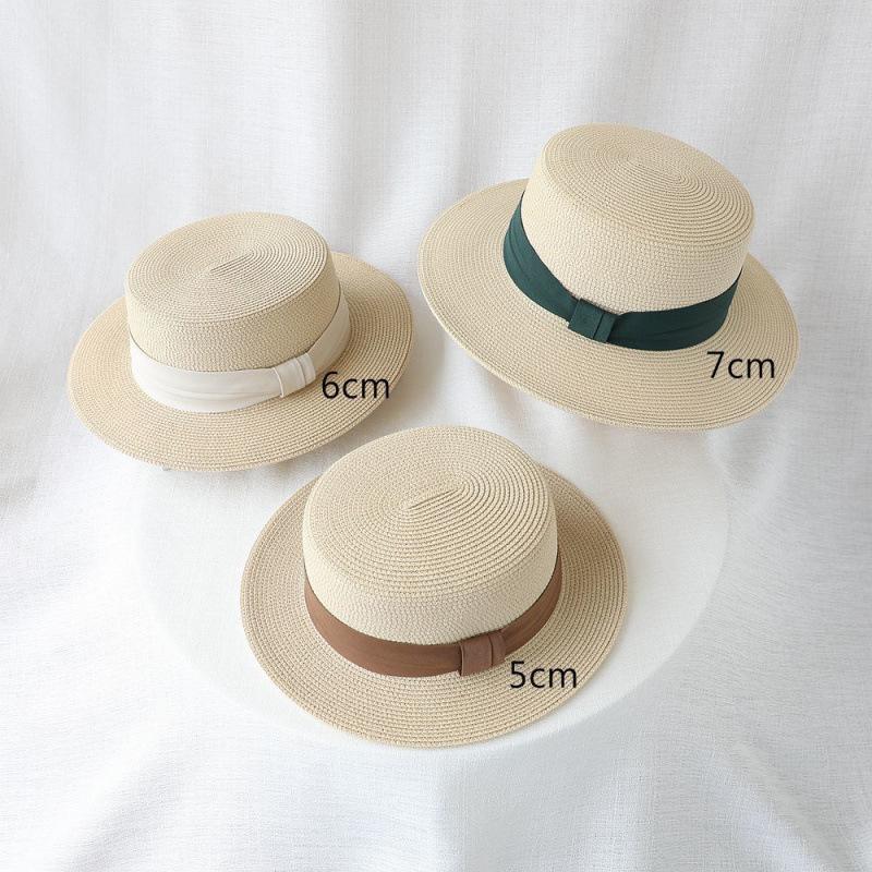French flat-top sun-protection hat for women, summer beach vacation sunshade hat, internet celebrity woven wide-brim fresh top hat