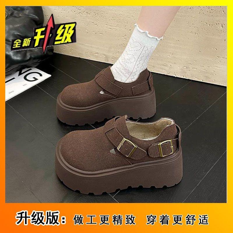 Small man increases height and ugly cute shoes 2025 autumn and winter new popular big head all-inclusive thick sole one pedal loafer single shoes