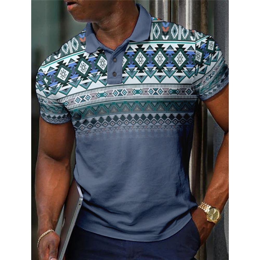 Men's Tribal Polo Shirts Golf Shirt Short Sleeve Polo Shirts Collared Shirts Vintage Casual Vacation Wear Party Outfits Buttons