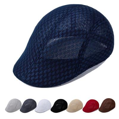 Sun Hat Summer Breathable Beret Peaked Cap Mesh Hollow Solid Color Forward Hat Sun Protection Mesh Hat for Men and Women