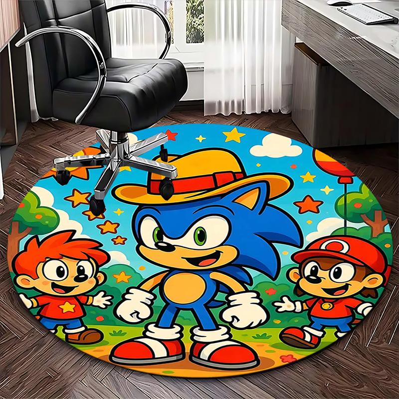 1 Stück Sonic the Hedgehog Anime Design Runder Teppich - Bürostuhlmatte, Rutschfester Teppich für Heimdekoration, Wohnzimmer, Schlafzimmer, Spielzimmer