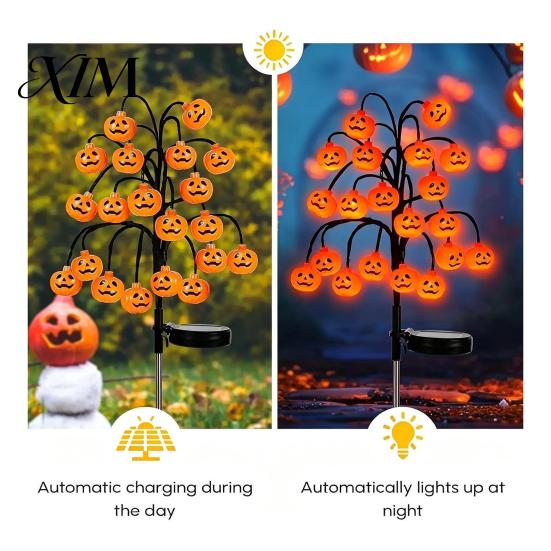 Spooky Yard Path Lighting Solar Pumpkin Stake Lights, LED Glowing Garden Light, Halloween Decorative Porch Accents Lantern, IP65