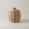 Round Woven Storage Basket with Lid Dust-Resistant for Bedroom Nightstands