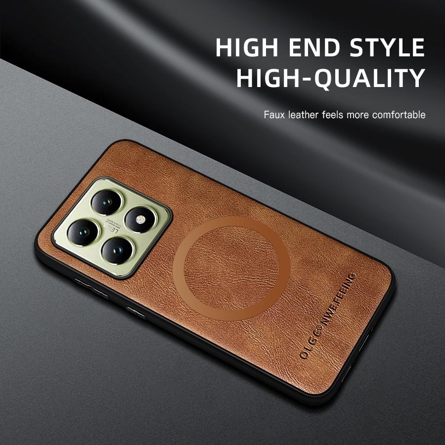 For Xiaomi 14T 14T Pro Fine-Hole PU Cow Pattern Leather Outer Magnetic Ring Soft Edge Anti-Drop Phone Case